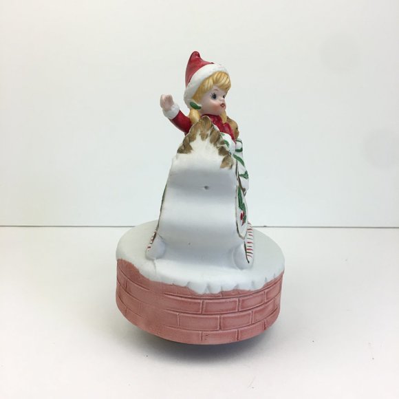 Vtg Christmas Holiday Musical Figurine Girl Santa Outfit Sleigh Sled‎ Ceramic - Picture 5 of 10